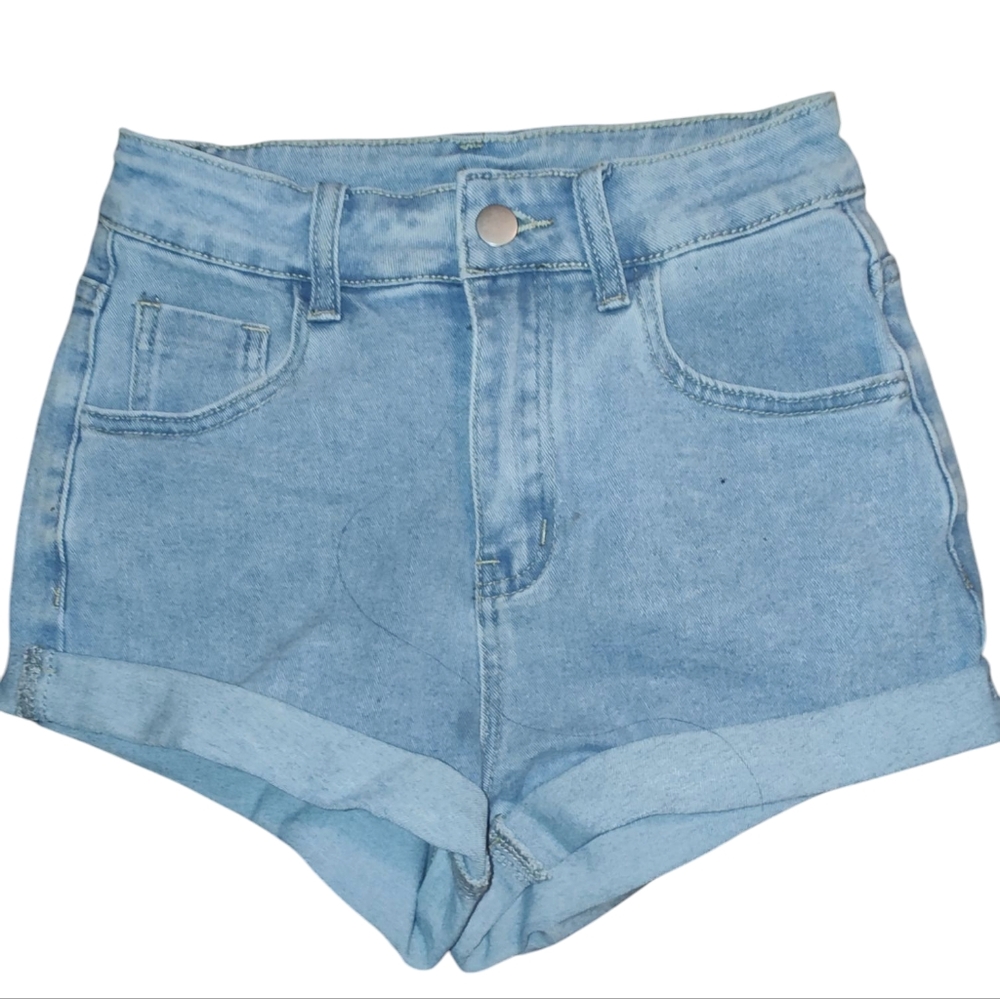 Women's Light Blue Denim Jean Shorts Rolled Cuffs Distressed Size XS
